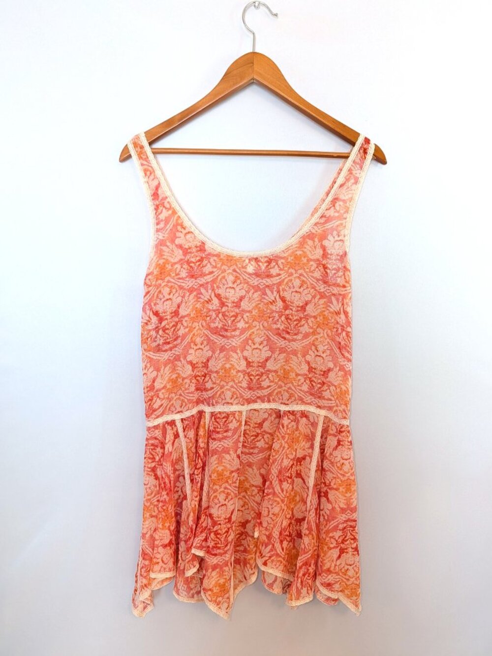 NWT Intimately Free People | Lace Trimmed Handkerchief Sheer Mini Dress Small - Picture 7 of 11